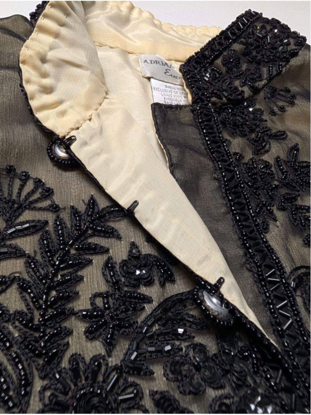 Vintage Adrianna Papell Evening Black Beaded Silk Jacket 90s Size L Y2K Formal - Picture 7 of 16